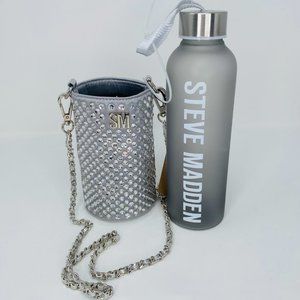 Steve Madden Bling Crossbody Water Bottle Bag + Bottle – NWT – Silver Rhinestone